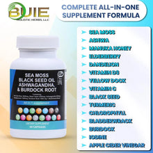 Load image into Gallery viewer, BUIE Sea Moss | Black Seed Oil | Ashwagandha &amp; Burdock Root | 60 Capsules