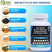 Load image into Gallery viewer, BUIE Sea Moss | Black Seed Oil | Ashwagandha &amp; Burdock Root | 60 Capsules