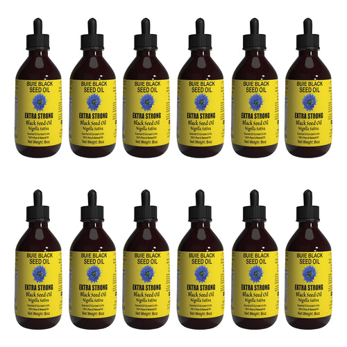 BUIE Black Seed Oil | Black Cumin Seed Oil | Un-Refined, Cold Pressed Extra Virgin Oil | with 4.5% to 6% Thymoquinone & Omega 3 6 9 | 8 Fl. Oz. (Pack of 12)